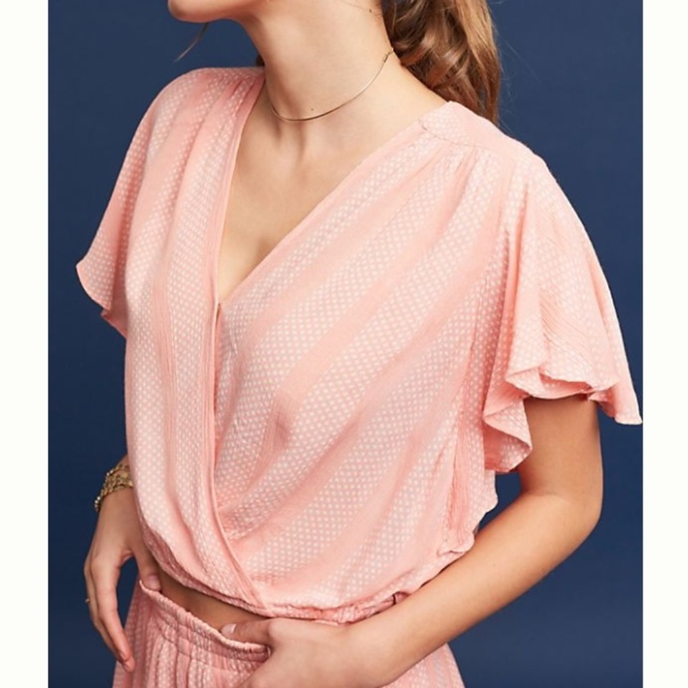 Maeve Pink Surplice Ruffle Sleeve Top - Picture 2 of 8